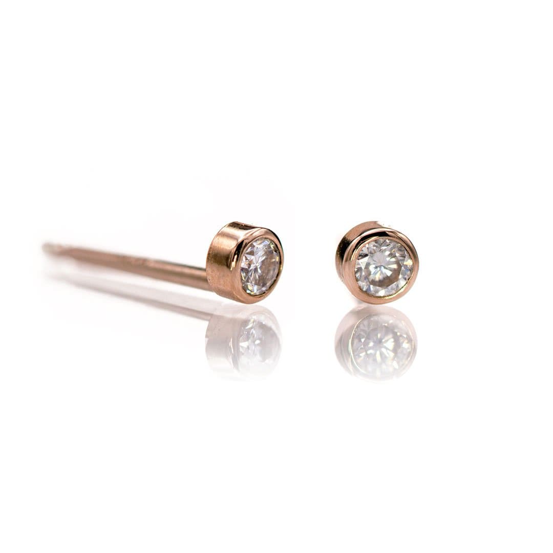 Tiny Bezel Set  Diamond Micro Stud Earrings