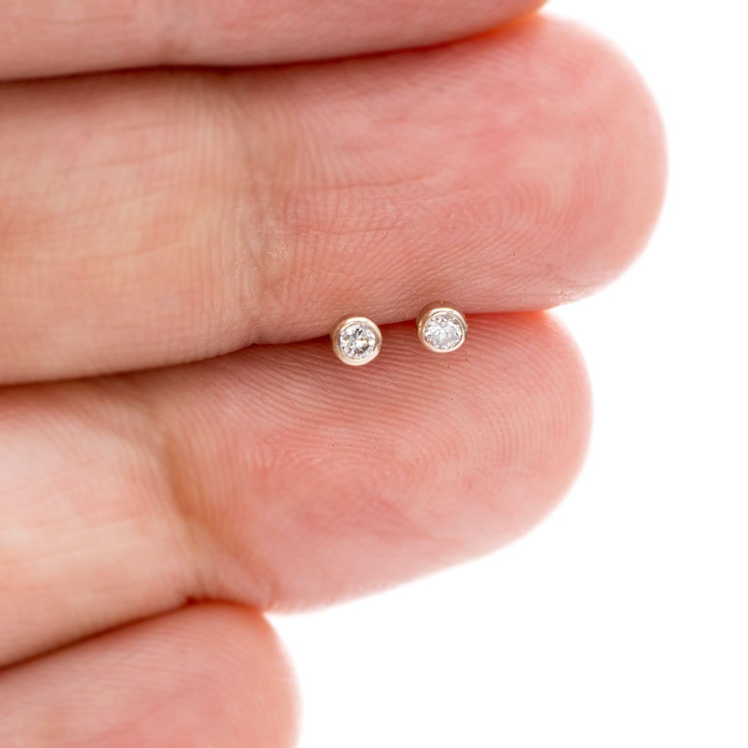 Tiny Bezel Set  Diamond Micro Stud Earrings