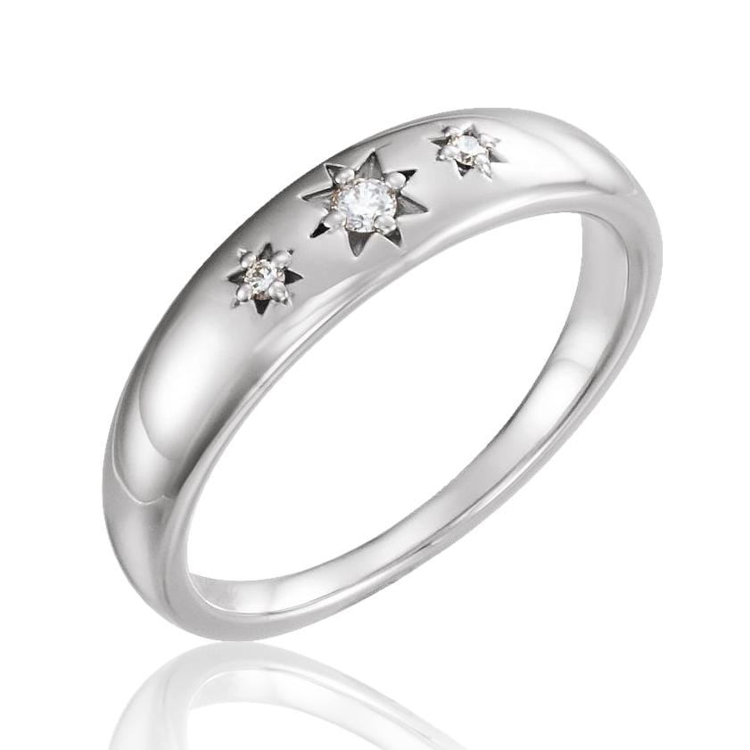 Starburst Band - Tapered Star Set Diamond Stacking Wedding or Anniversary Ring