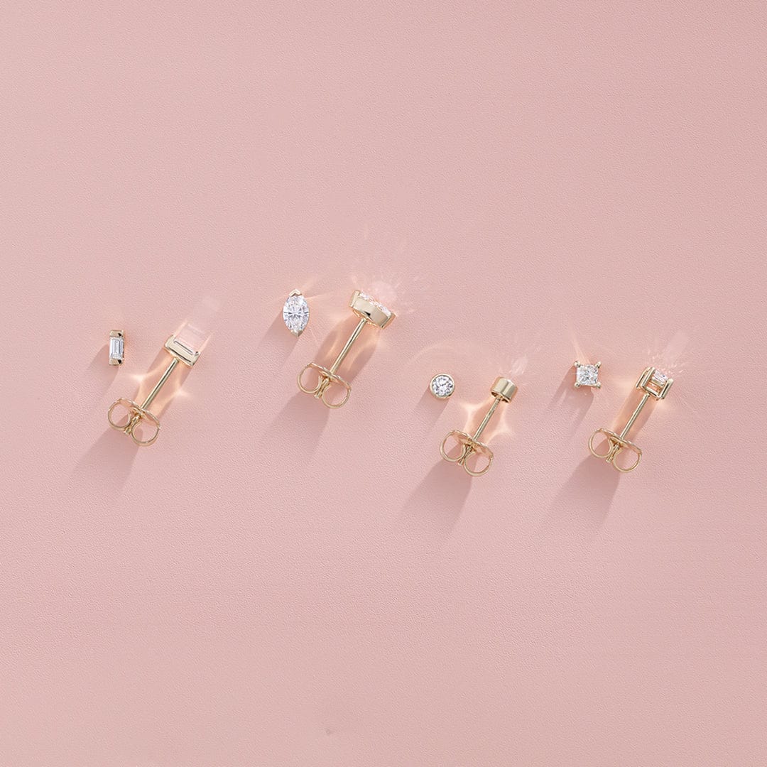 Tiny Bezel Set  Diamond Micro Stud Earrings