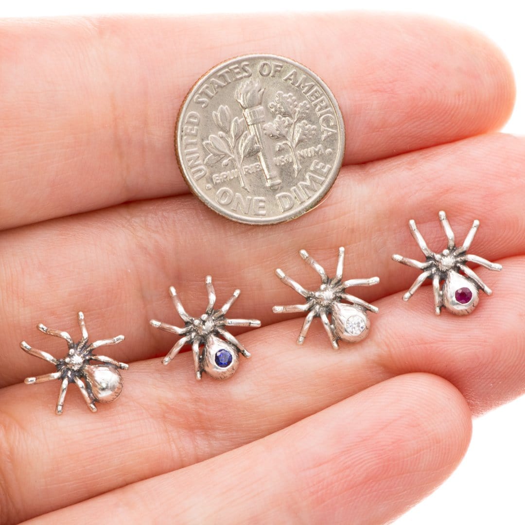 Moissanite Spider Sterling Silver Stud Earrings, Ready to Ship