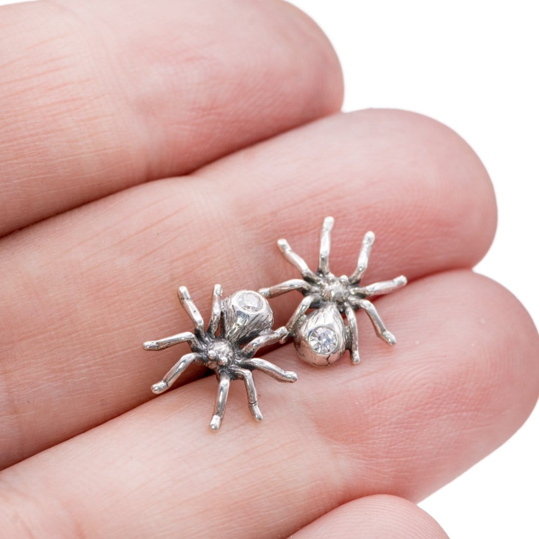 Moissanite Spider Sterling Silver Stud Earrings, Ready to Ship