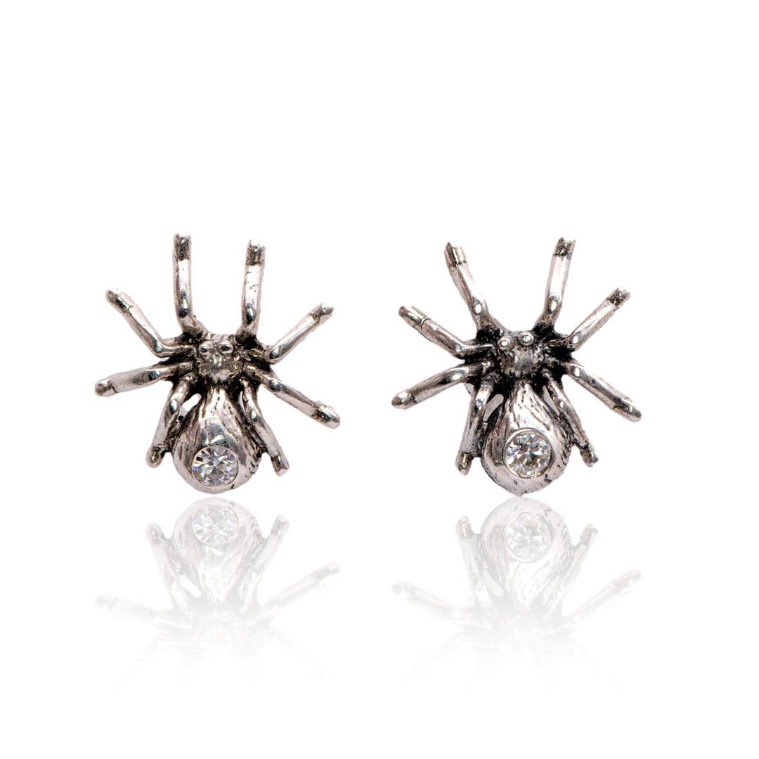 Moissanite Spider Sterling Silver Stud Earrings, Ready to Ship