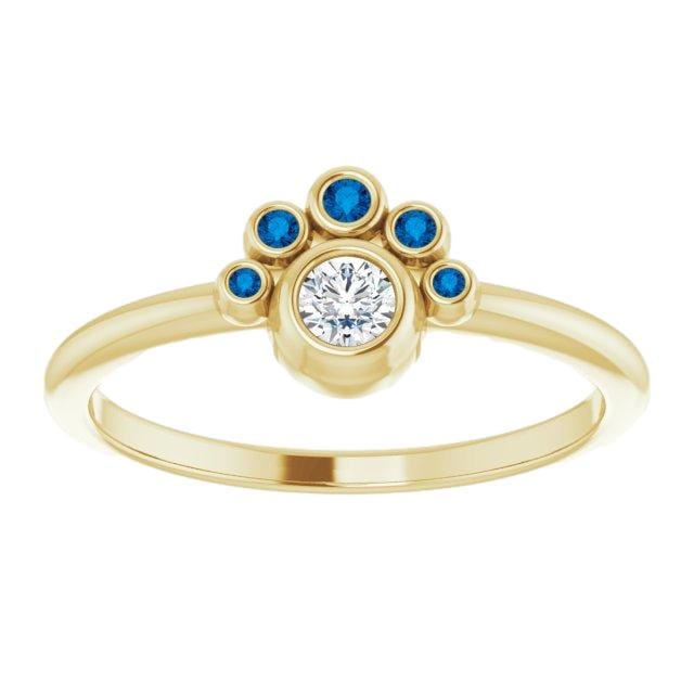 Half Halo Stacking Ring, Bezel Set Moissanite & Blue Sapphire Accents