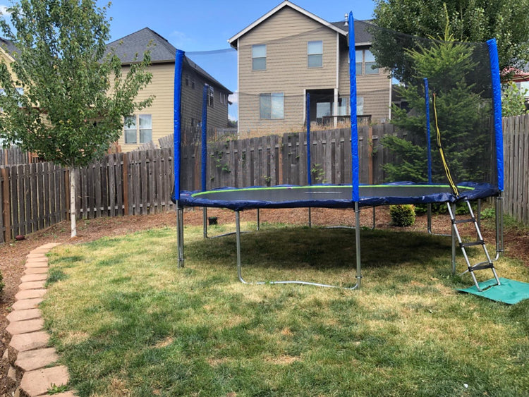 Saffun trampoline in the backyard