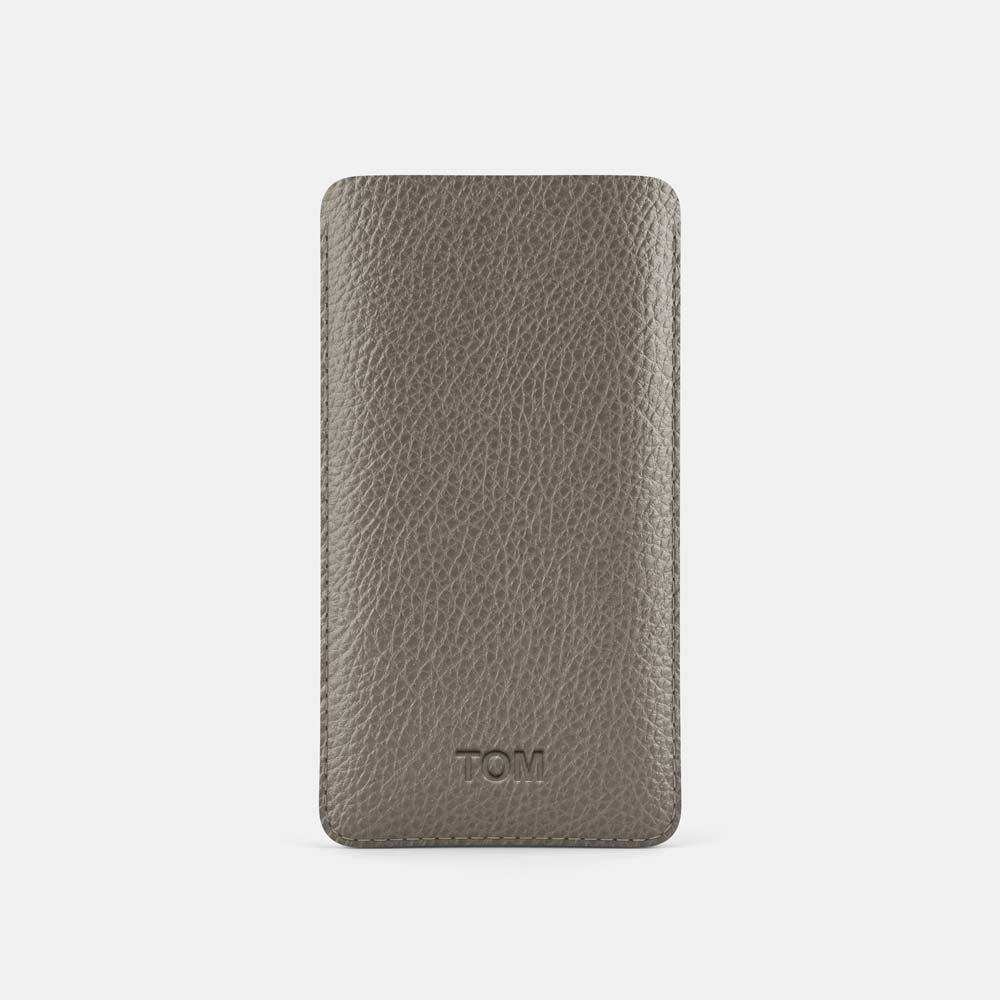 Leather iPhone 14 Plus Sleeve - Grey and Grey