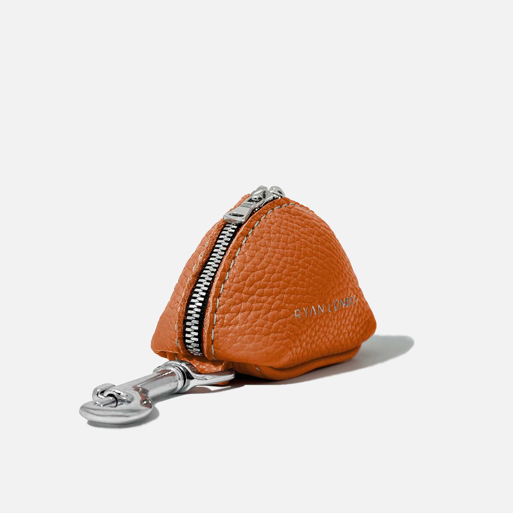 Leather Dog Poop Bag Holder - Pumpkin Orange