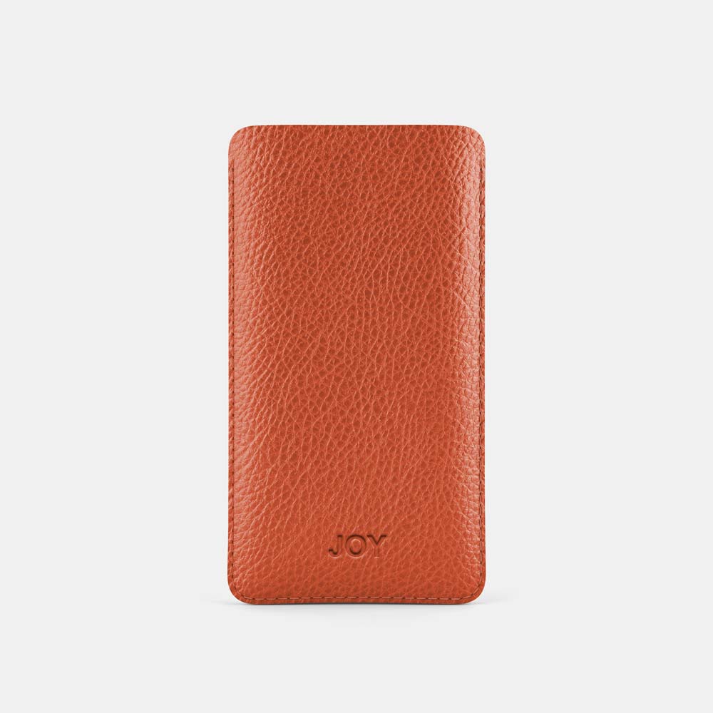 Leather iPhone 14 Plus Sleeve - Orange and Beige