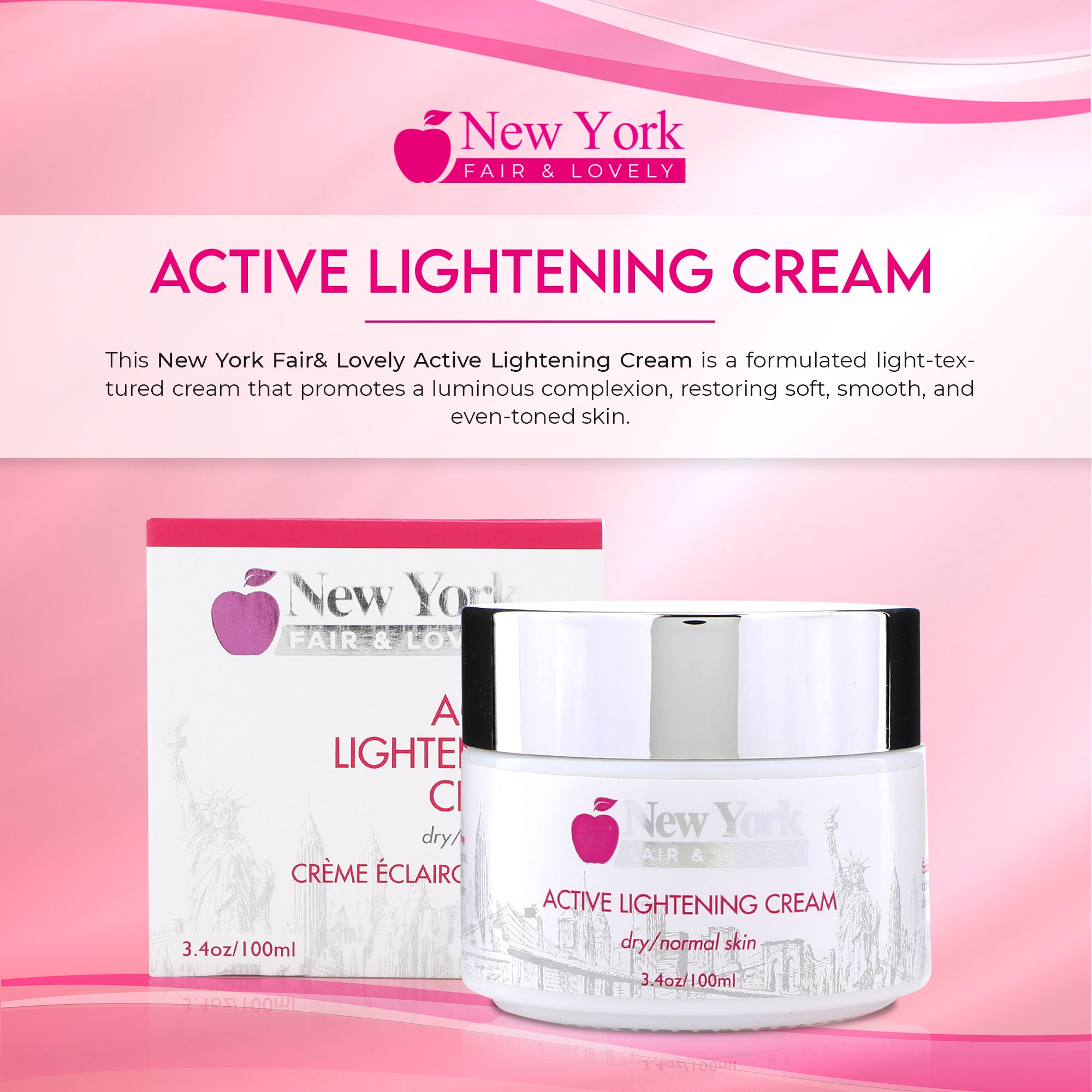 New York Fair & Lovely Active Lightening Cream - 100ml / 3.4 Oz