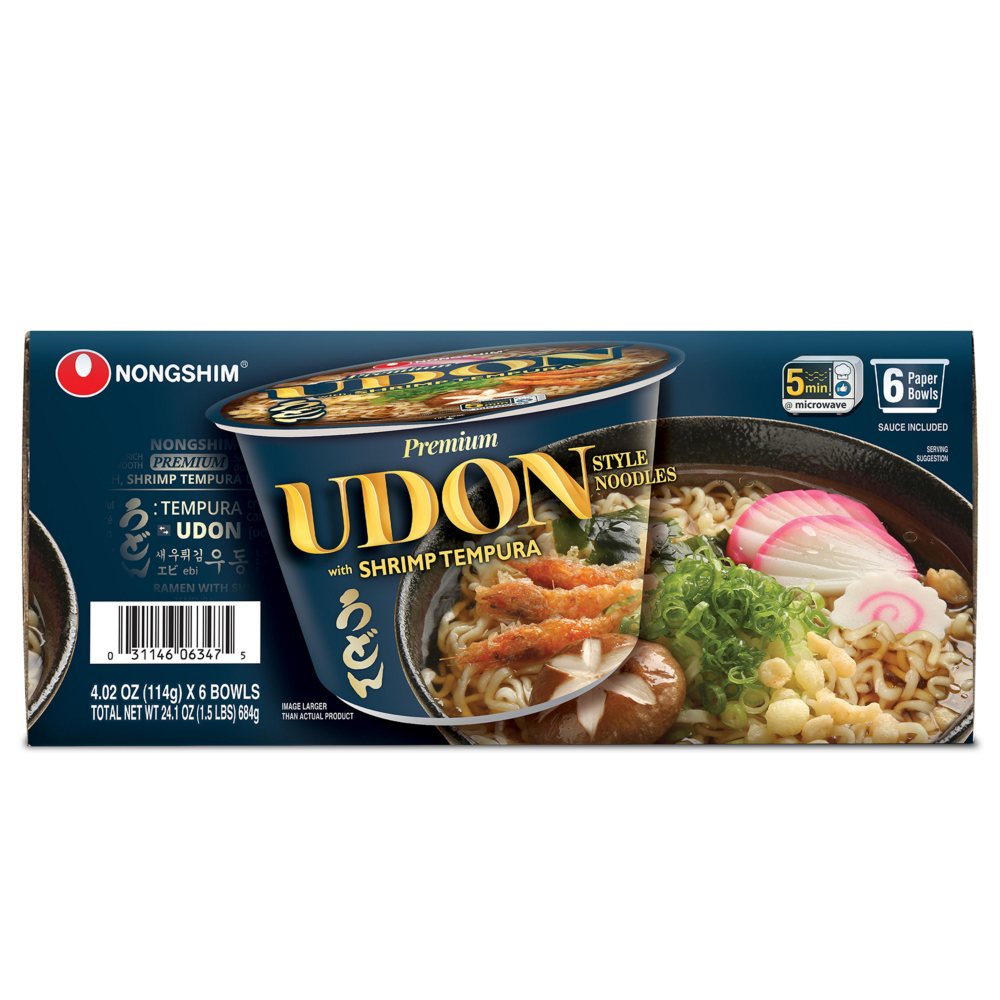 Nongshim Udon Shrimp Tempura Ramyun Ramen Noodle Soup Big Bowl (4.02 oz., 6 pk.)