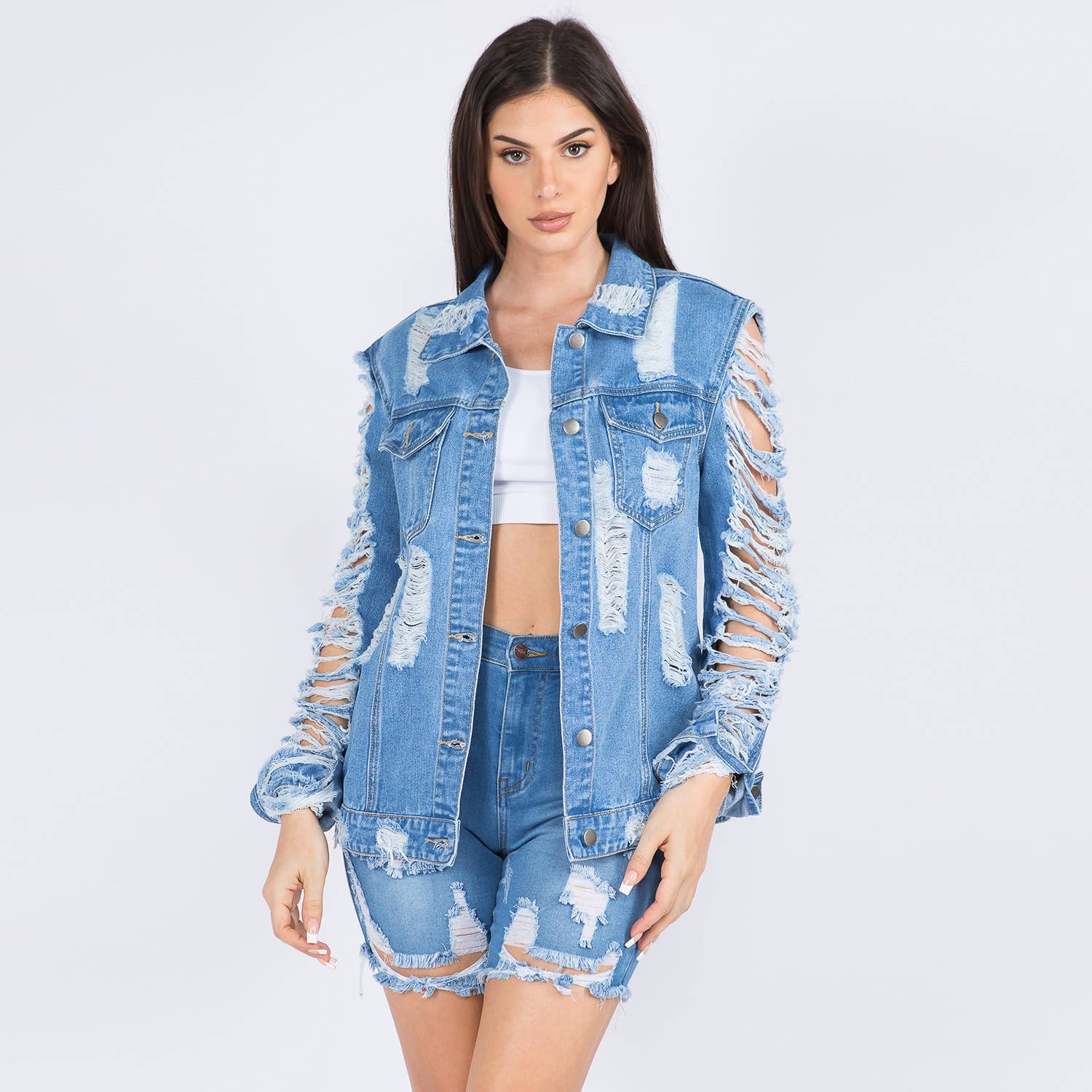 Distressed All Over Denim Jackets