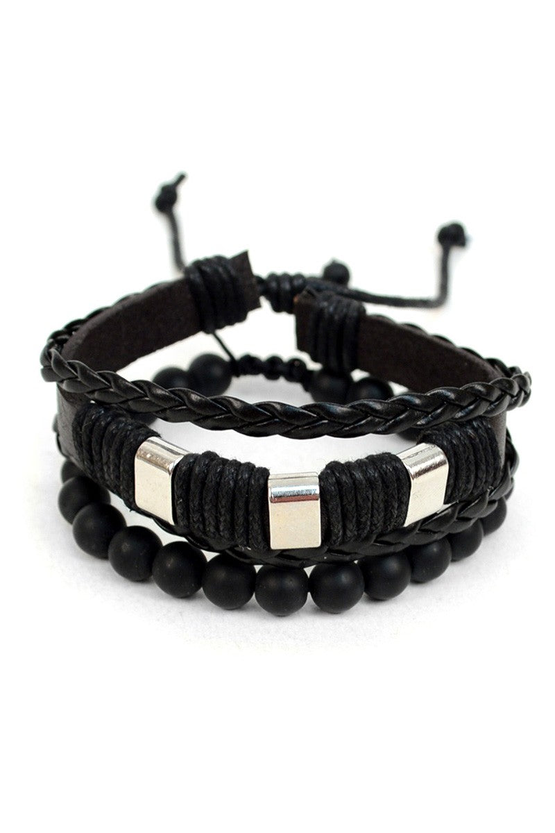 2pc Leather & Stone Bracelet