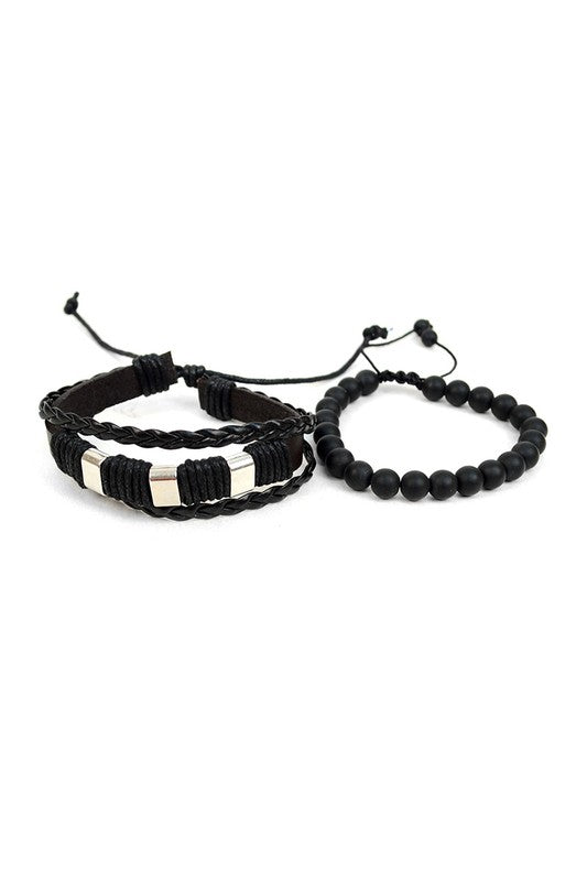 2pc Leather & Stone Bracelet