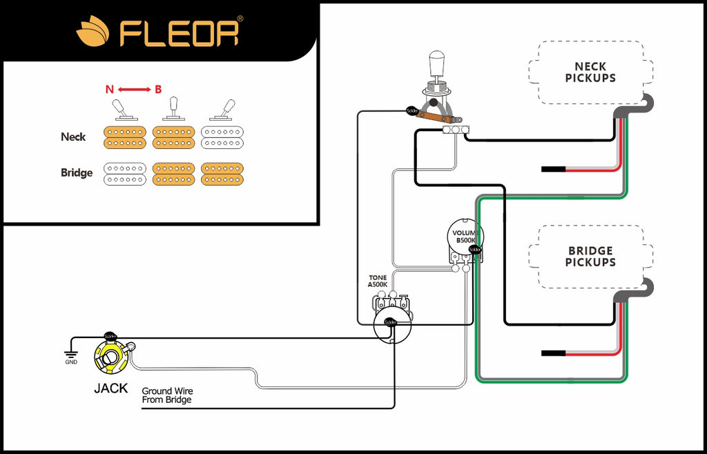 2.HH Guitar Pickup Wiring Diagram -1T1V