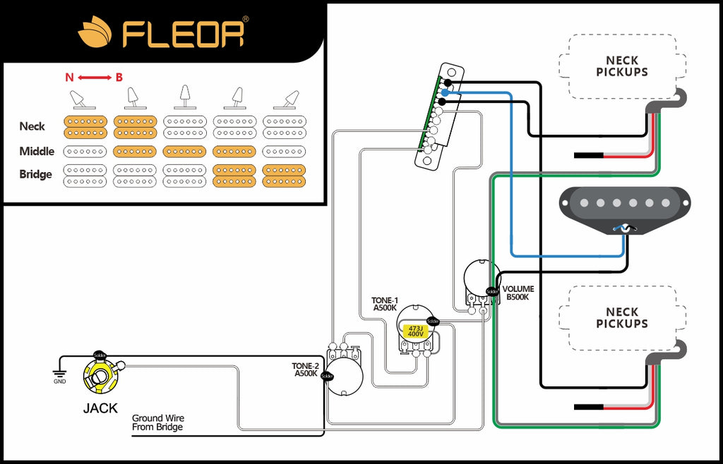 fleor HSH Guitar Pickup Wiring Diagram -2T1V