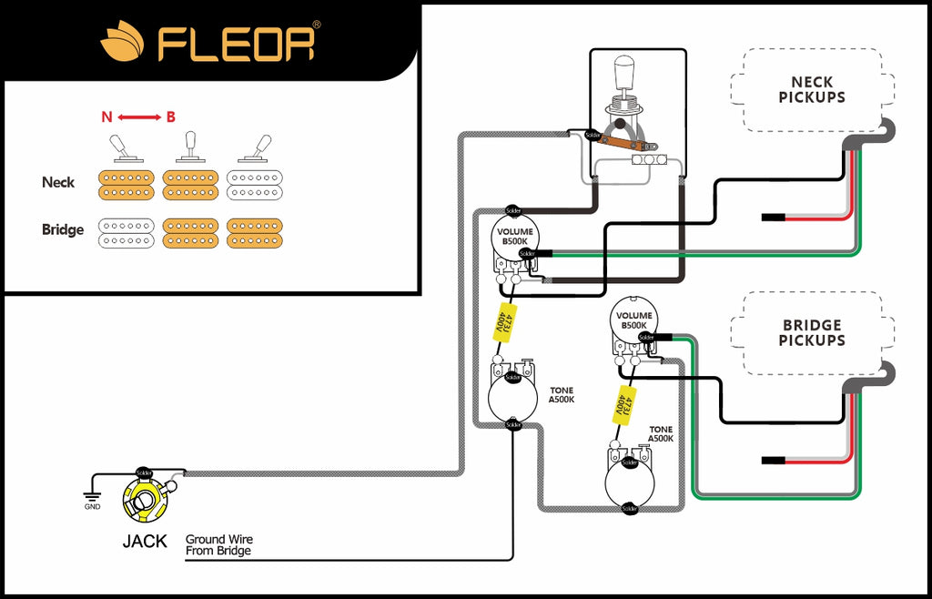 LP Guitar Pickup Wiring Diagram -2T2V