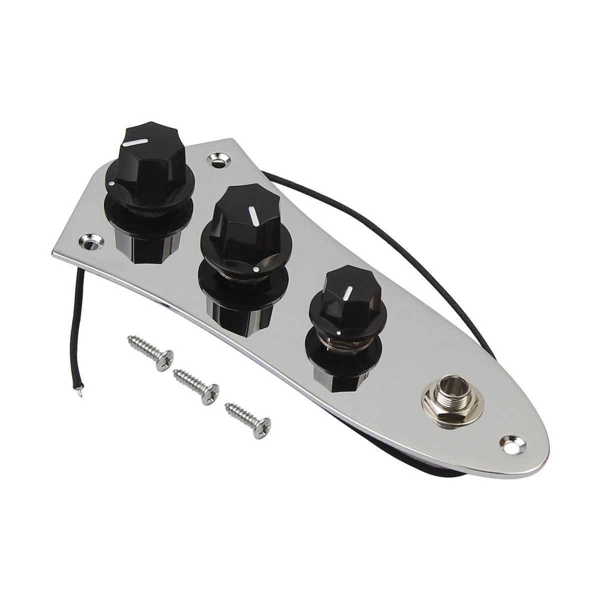 OriPure Jazz JB Bass Prewired Control Plate Chrome with Black Knobs