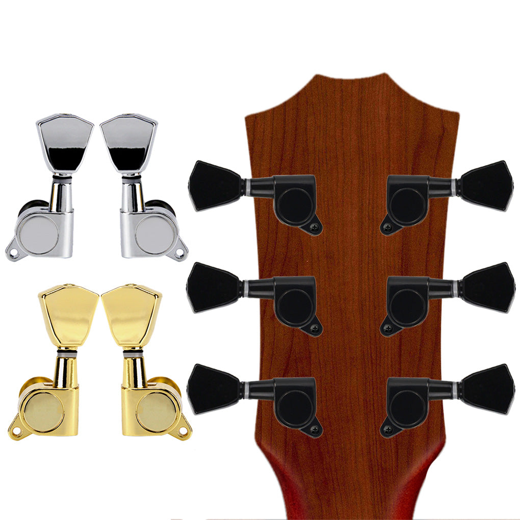 FLEOR Electric Guitar Tuners Machine Heads Tuning Pegs 3L3R for LP Guitar Parts,Black/Chrome/Gold