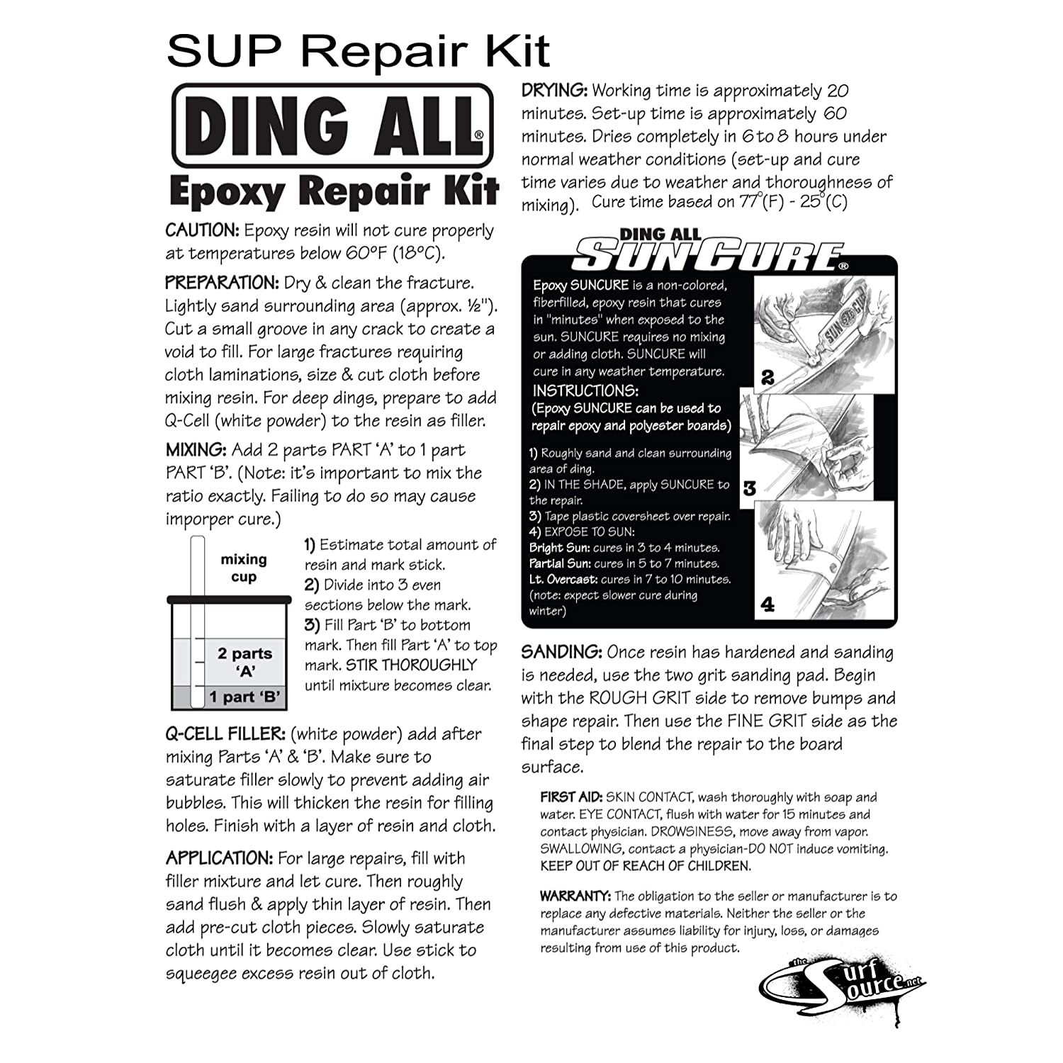 Ding All Super Stand Up Paddle Board (SUP) Epoxy Repair Kit with a Superior, Eco-Friendly and Non Yellowing Formula for Small to Medium Ding Repairs