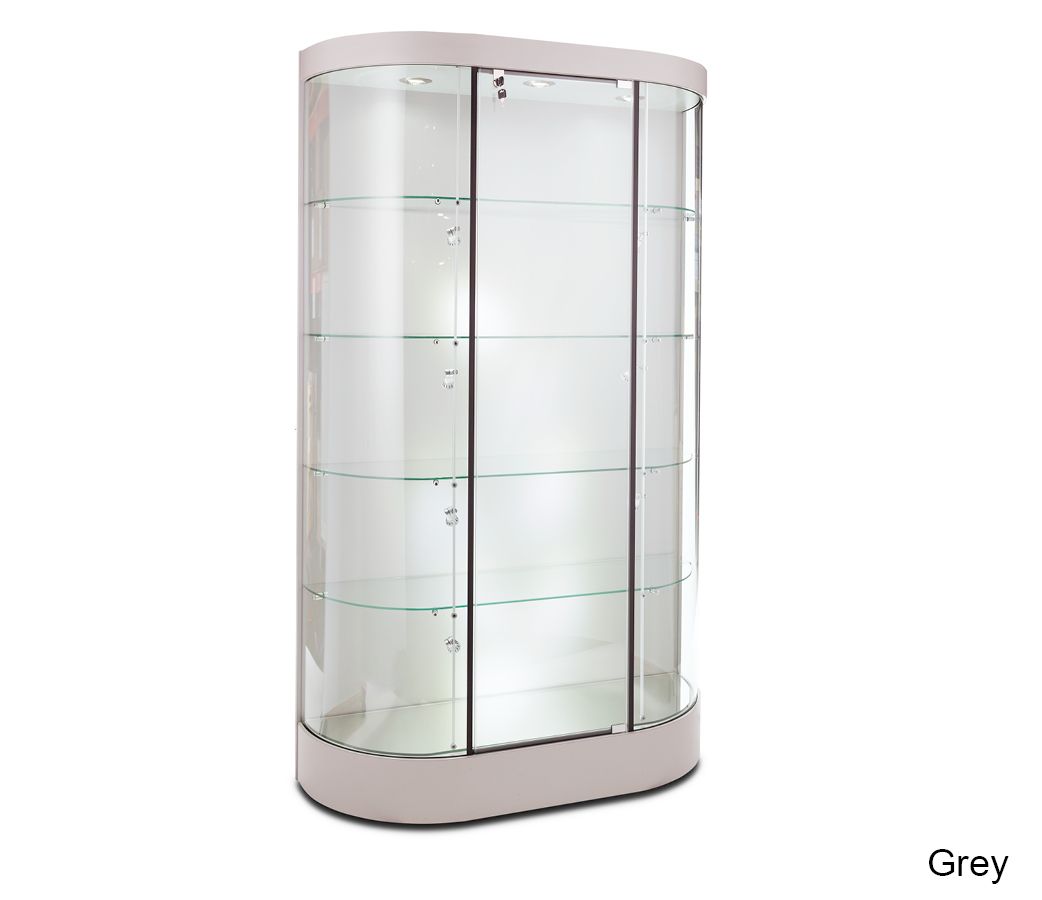 Sophisticated Floor Curved Glass Showcase