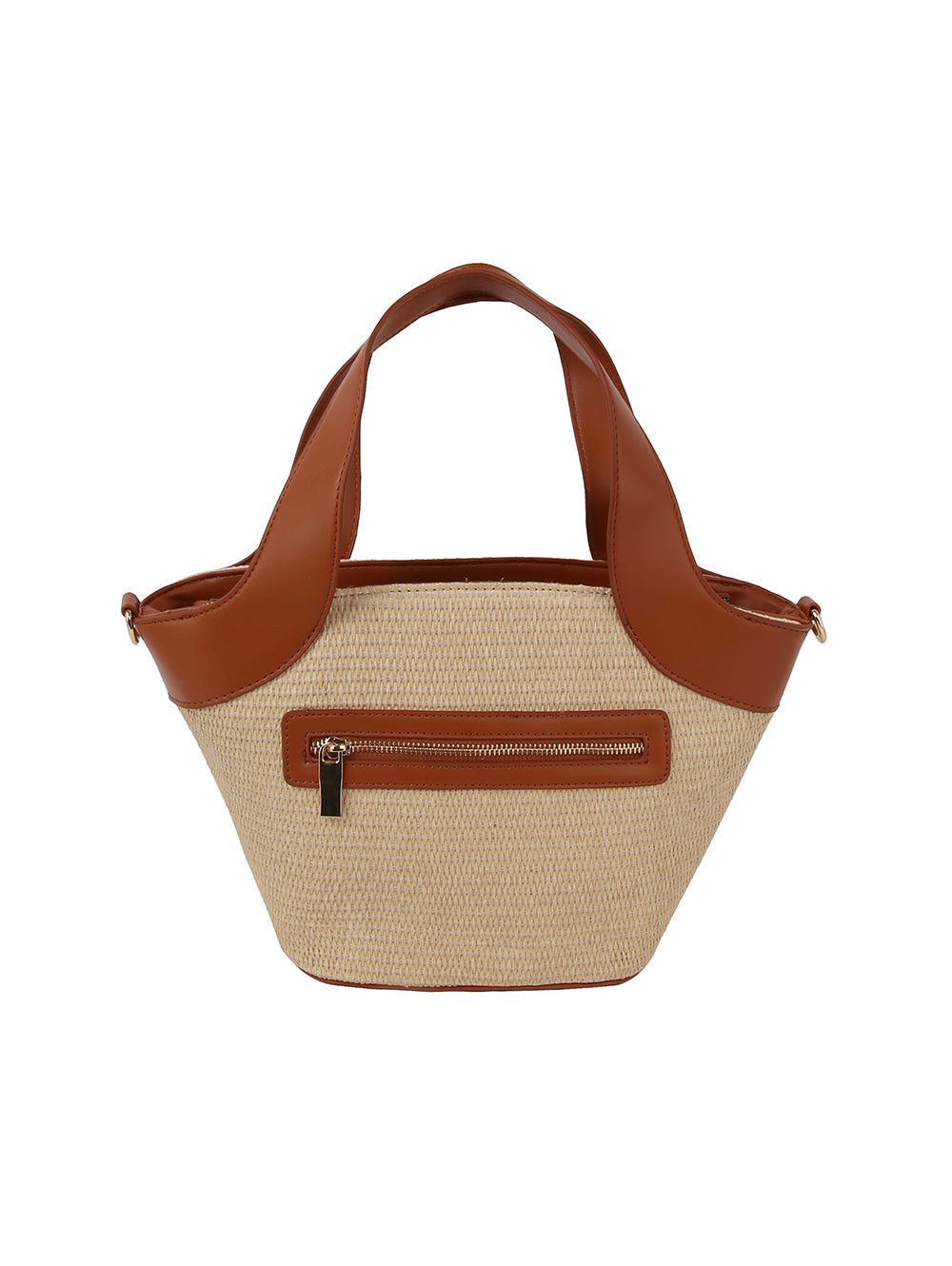 Color point leather handle straw tote