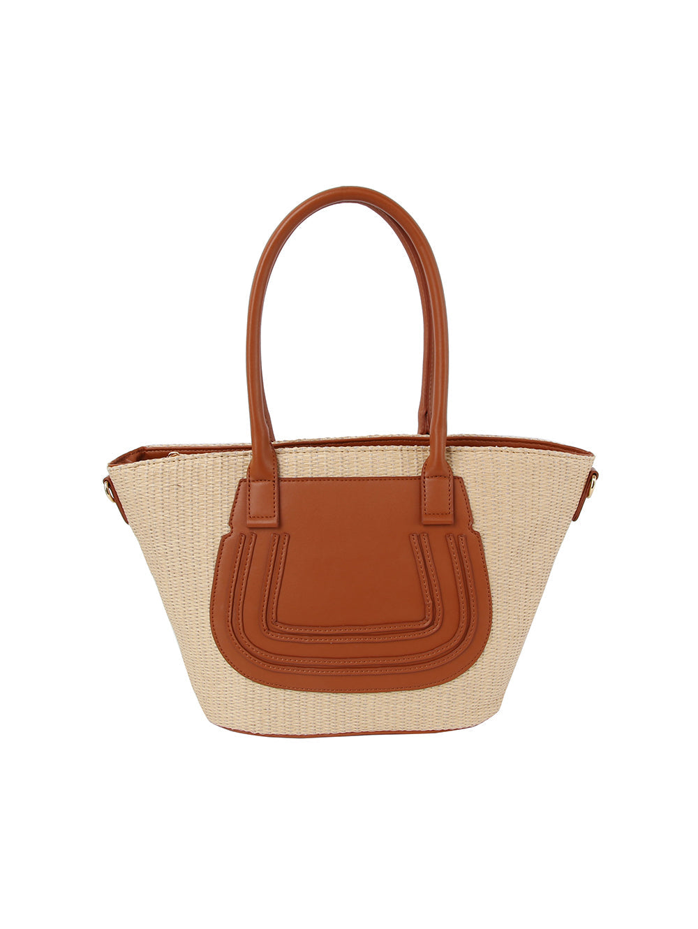 Straw vacation tote bag with leather detail