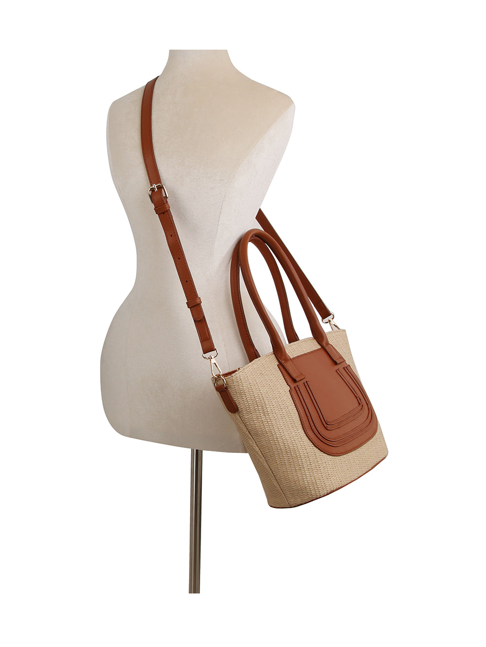 Straw vacation tote bag with leather detail