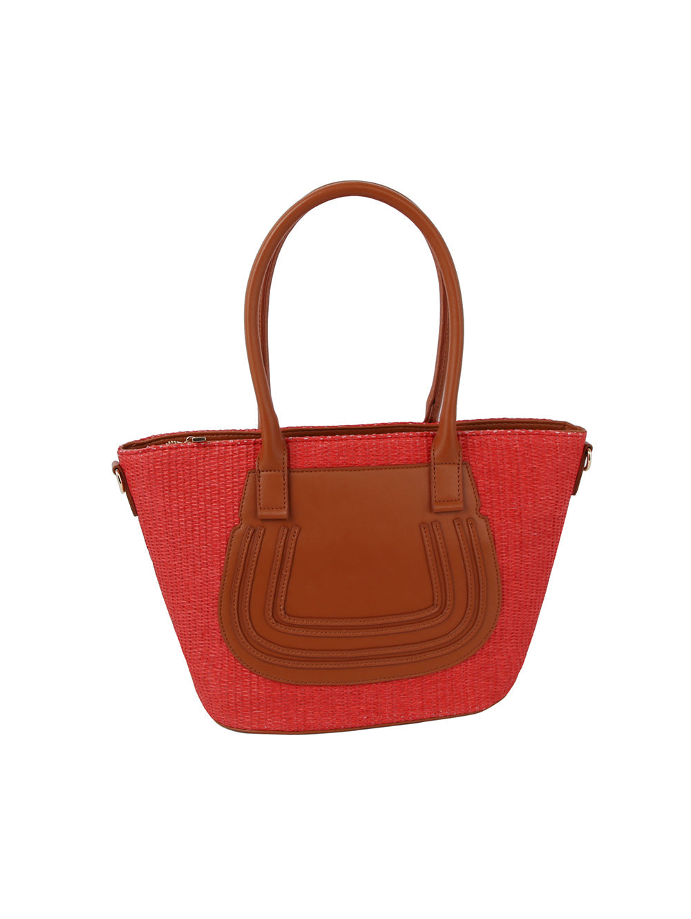 Straw vacation tote bag with leather detail