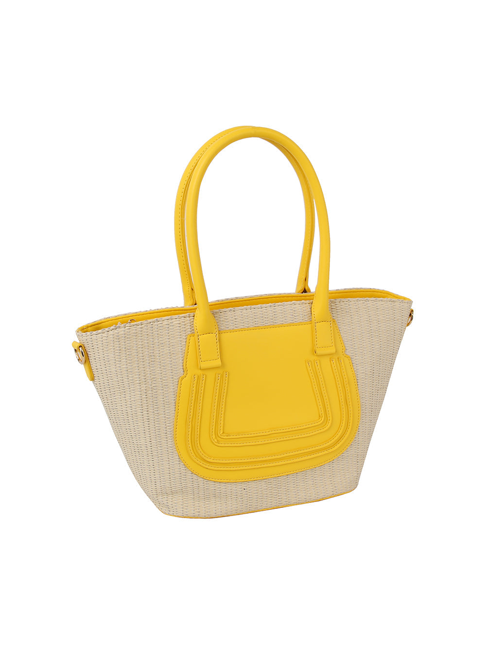 Straw vacation tote bag with leather detail