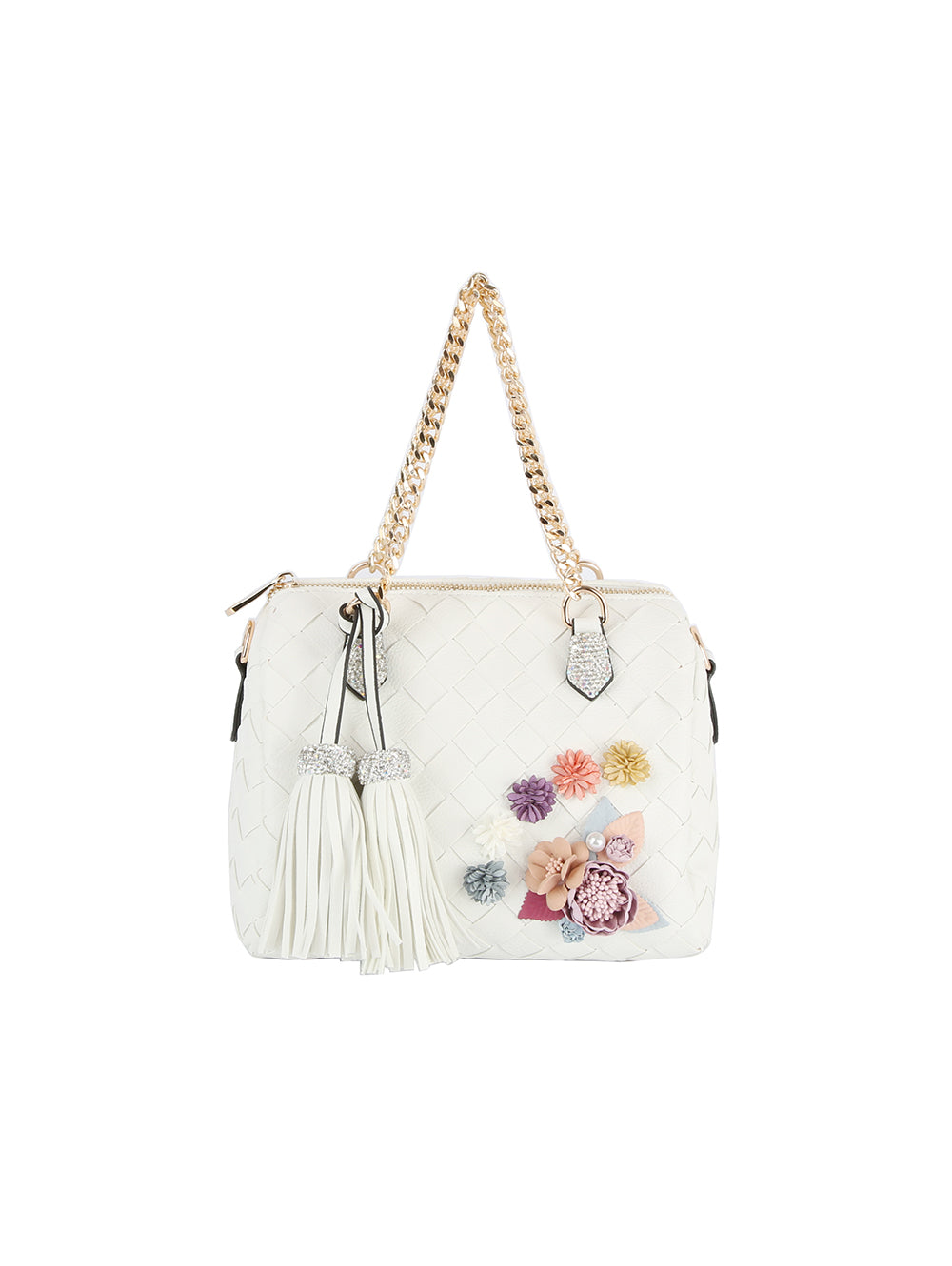 Raised Floral Woven Shoulder Bag