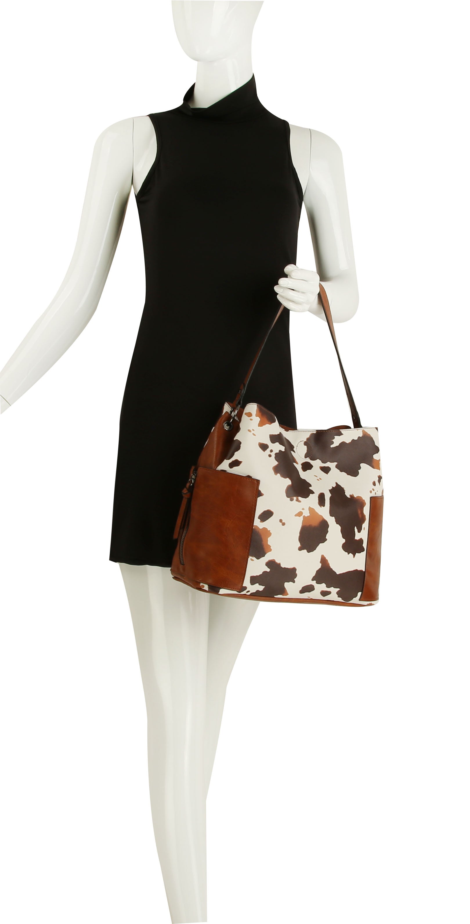 Ladies Top Handle Cow Printed Hobo Handbag