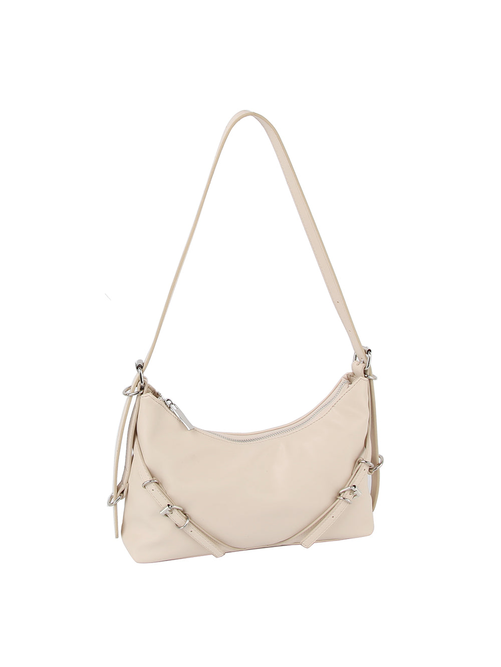 Buckle detail soft leather shoulder bag