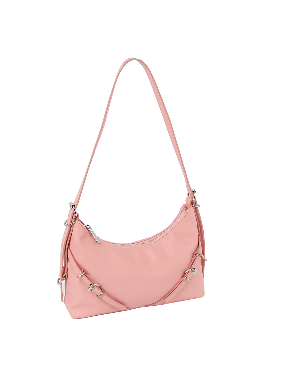 Buckle detail soft leather shoulder bag