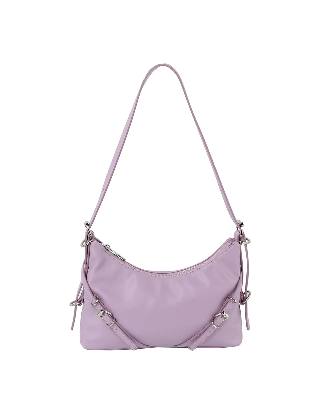 Buckle detail soft leather shoulder bag