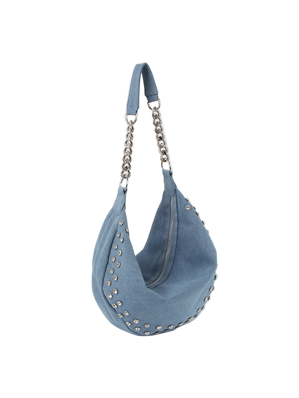 Rhinestone studded chain hobo bag