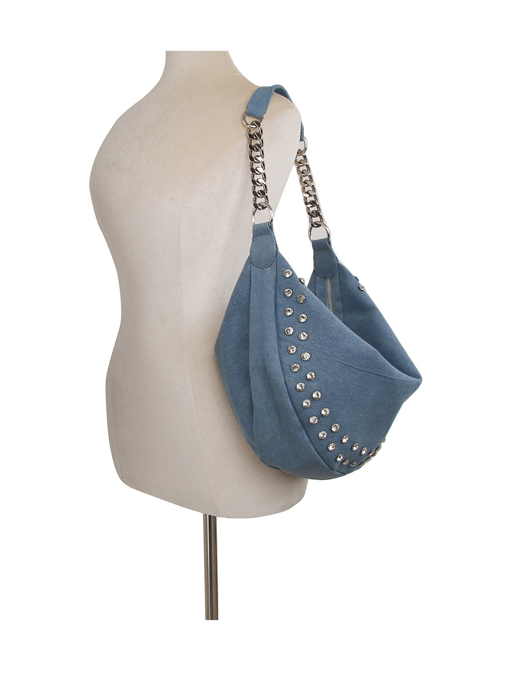 Rhinestone studded chain hobo bag