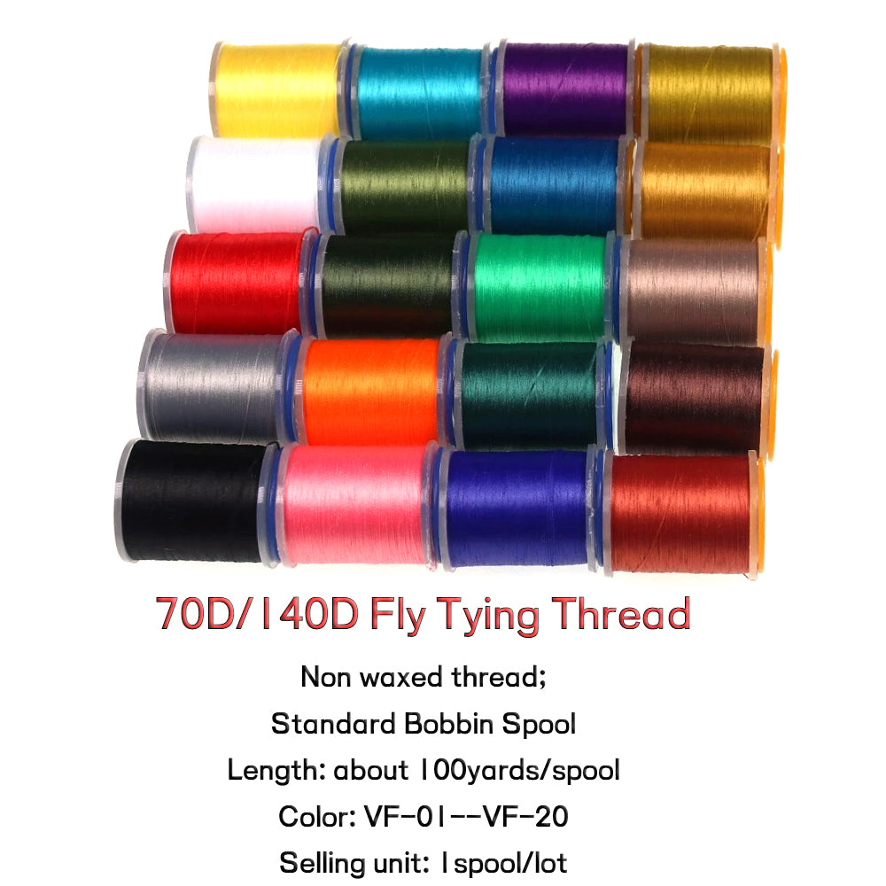 Kylebooker 70D/140D 100yards Fly Tying Thread Non Waxed Fly Tying Line 20 Colors