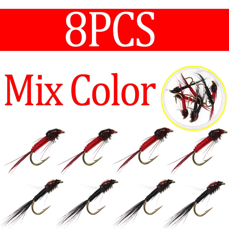 Kylebooker 8PCS #12 Flash Back Living Prince Nymph Fly Trout Perch Fishing Insect Lure Bait Hook Fishing Tackle