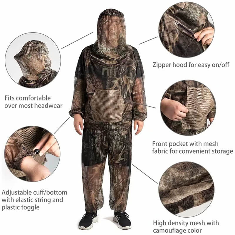 Kylebooker Mosquito Suits, Net Bug Pants & Jacket Hood Sets - Ultra-fine Mesh Summer Wear for Outdoor Protection from Bugs, Flies, Gnats, No-See-Ums & Midges - with Fishing, Hiking, Camping and Gardening