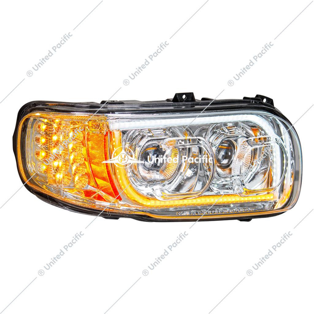 High Power LED Chrome Headlight W/16 LED Turn & 57 LED Bar For 2008-15 PB 388 & 2008-2021 389 -Passenger