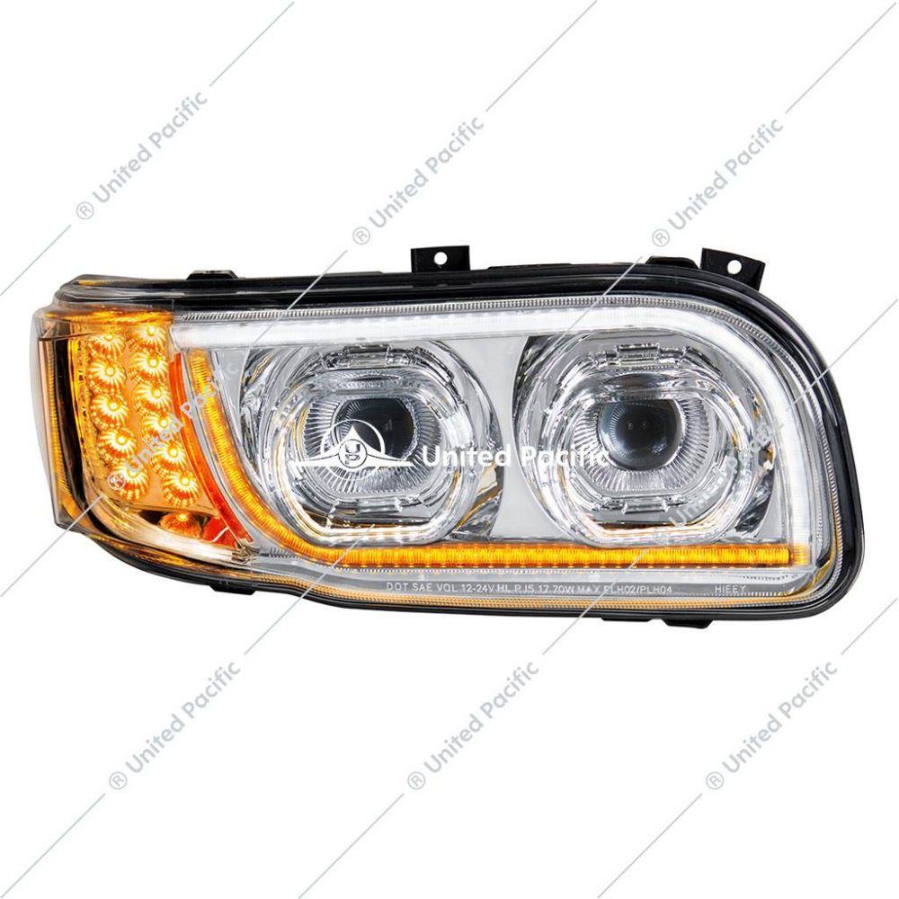 High Power LED Chrome Headlight W/16 LED Turn & 57 LED Bar For 2008-15 PB 388 & 2008-2021 389 -Passenger