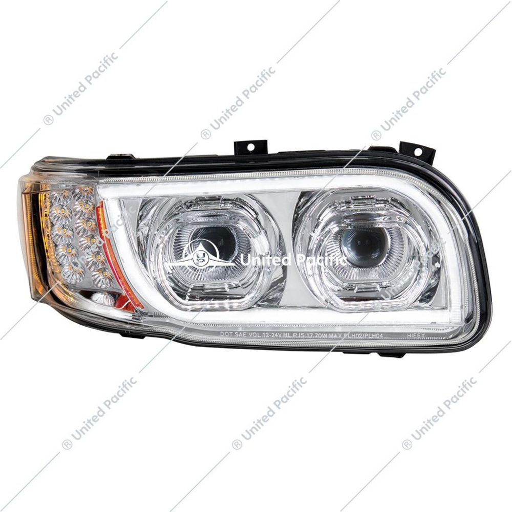 High Power LED Chrome Headlight W/16 LED Turn & 57 LED Bar For 2008-15 PB 388 & 2008-2021 389 -Passenger