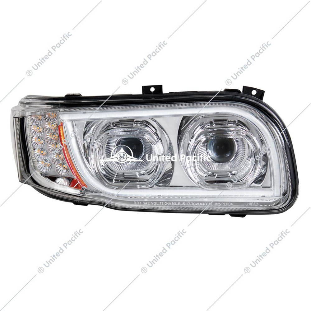 High Power LED Chrome Headlight W/16 LED Turn & 57 LED Bar For 2008-15 PB 388 & 2008-2021 389 -Passenger