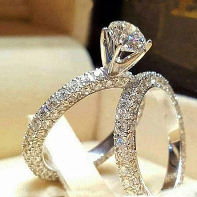 2Pcs Bridal Set Elegant rings for Women Sliver