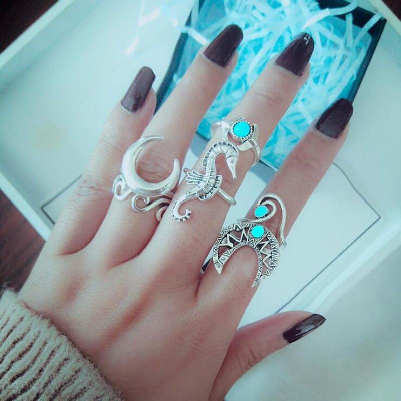 6pcs Set Bohemia Silver Knuckle Finger Midi Rings