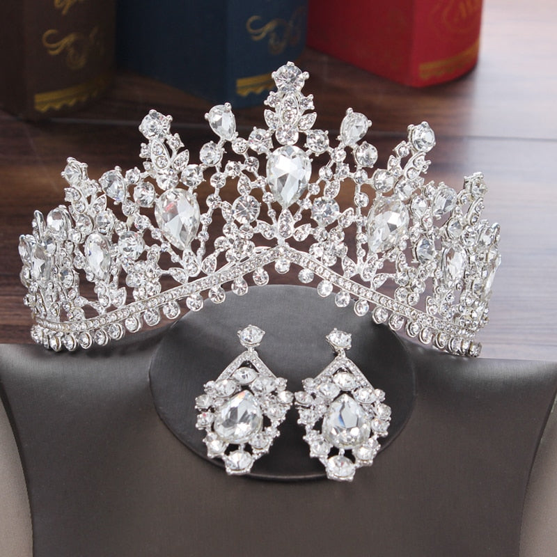 Tiara Crystal Water Drop Bridal Jewelry Sets Rhinestone