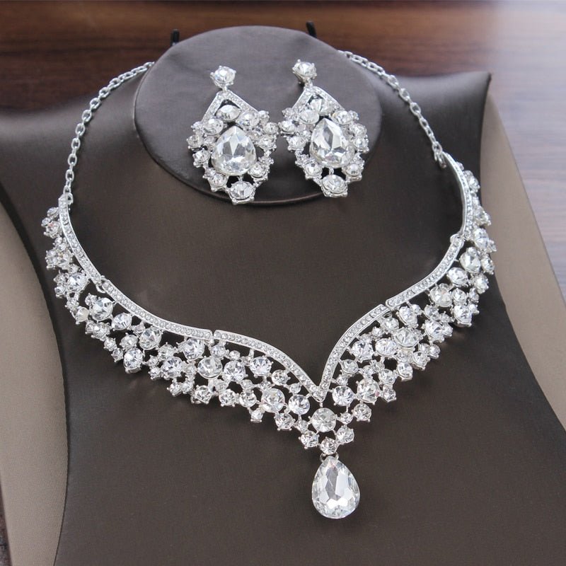 Tiara Crystal Water Drop Bridal Jewelry Sets Rhinestone