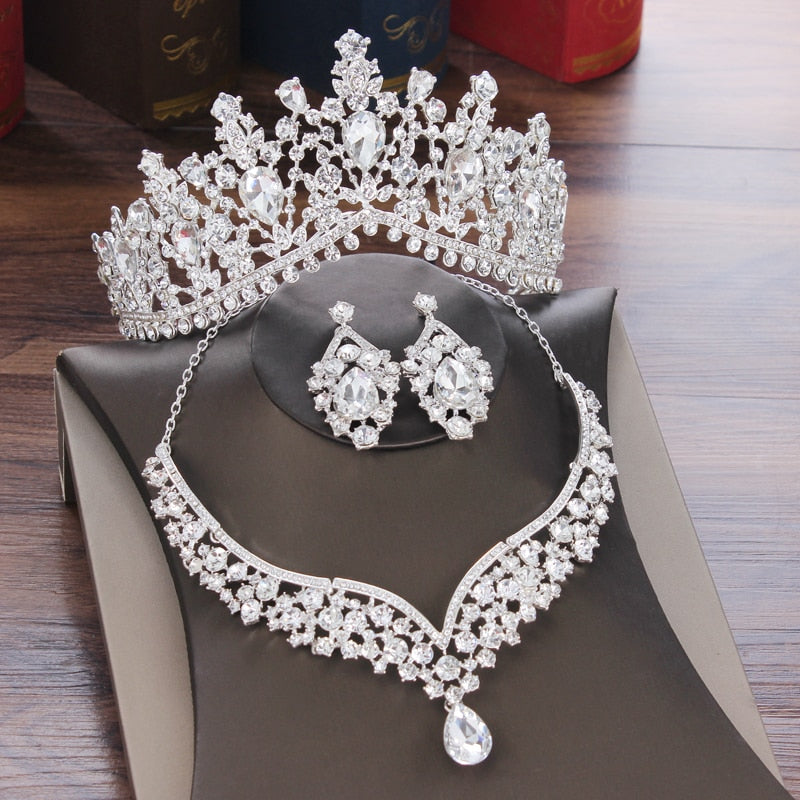 Tiara Crystal Water Drop Bridal Jewelry Sets Rhinestone