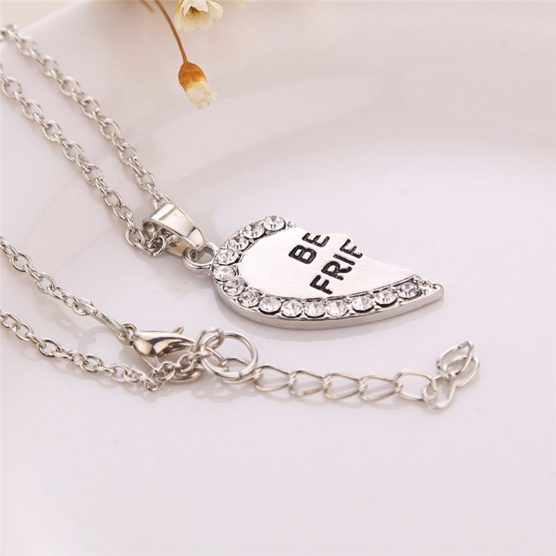 2 Pcs Best  Friend Necklace Crystal Heart Pendant