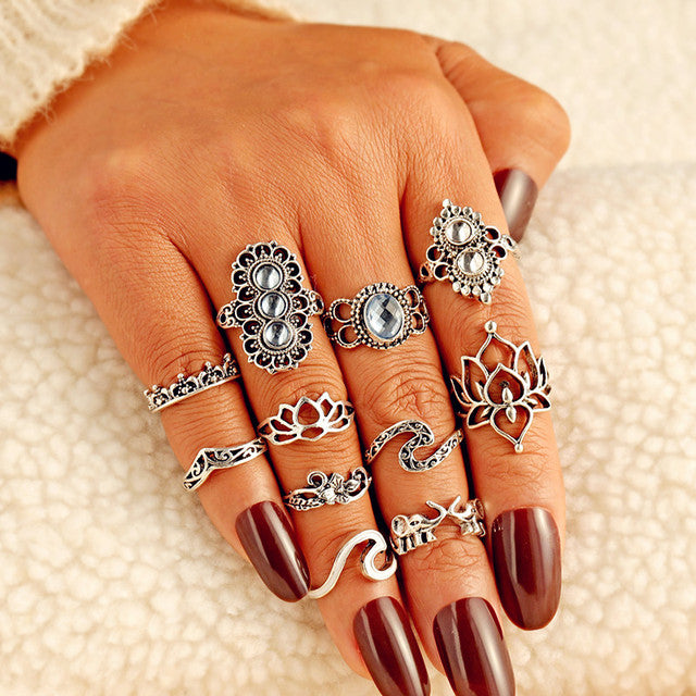 9pcs/set Boho Vintage Wedding Ring Set For Women Bohemian Jewelr